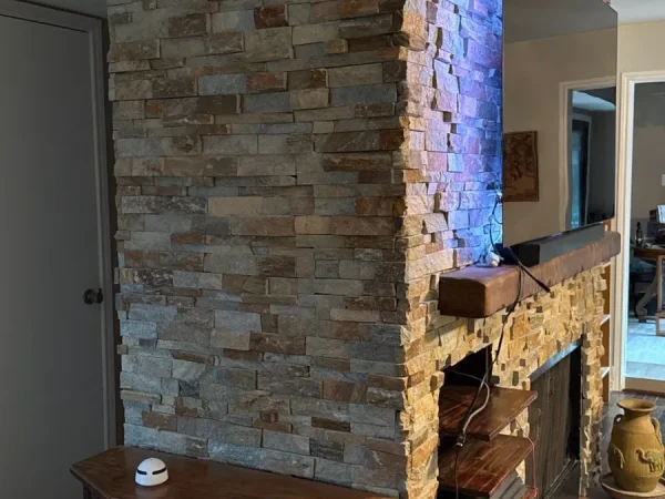 After: side of the stacked stone fireplace wall in Carrollton, TX