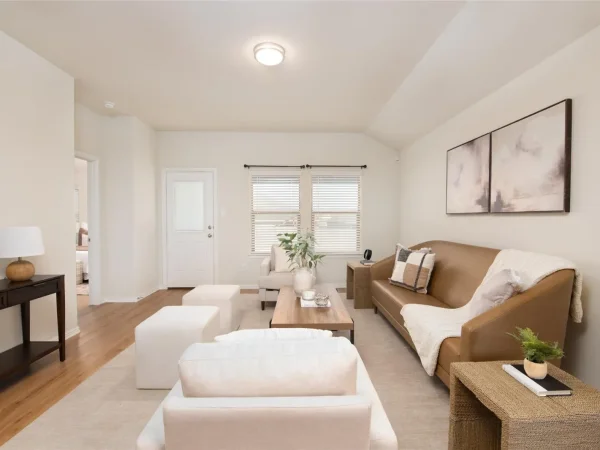 After: living room with new LVP flooring in Keller, TX