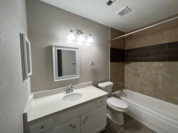 After: bathroom repainted in a light neutral color in Dallas, TX