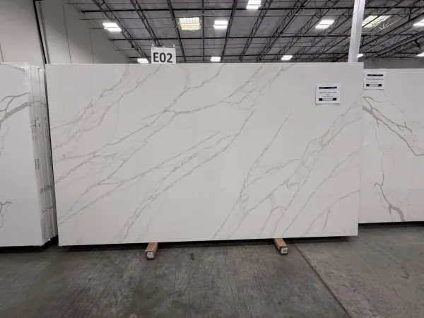 During construction: the white quartz slab selected for the countertops in Dallas, TX