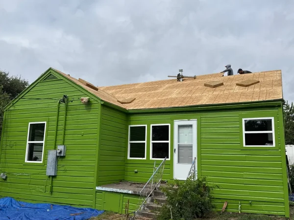 During construction: new solid roof decking installed in Dallas, TX