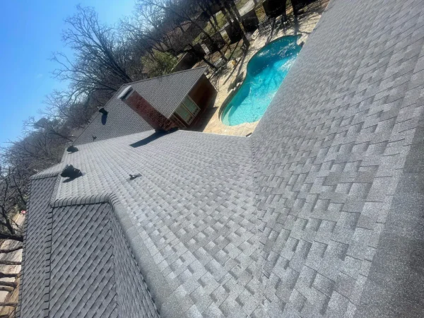 After: finished roof slopes above the pool in Denton, TX