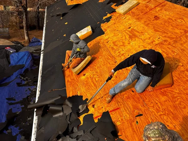 During construction: new roof decking going in in Denton, TX