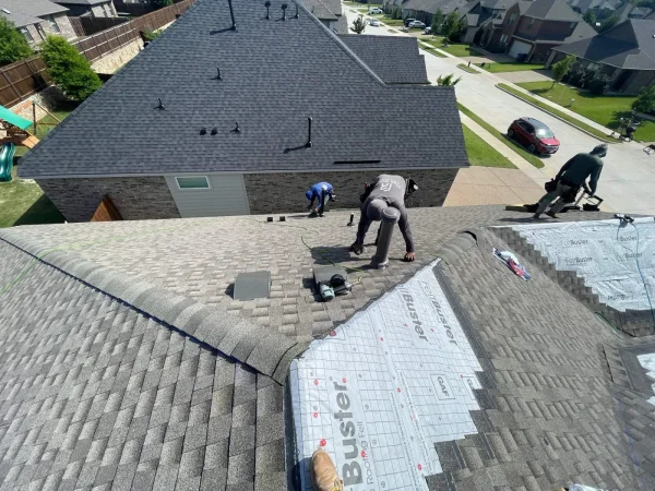 During construction: synthetic underlayment and leak barrier going down in Melissa, TX