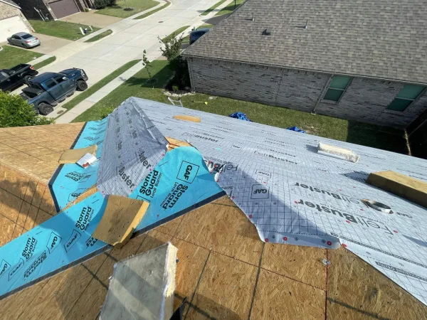During construction: underlayment over the decking in Melissa, TX