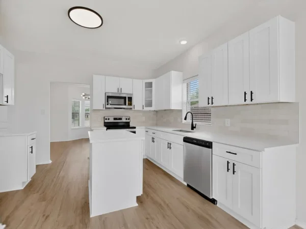After: new kitchen island and lighting in DeSoto, TX